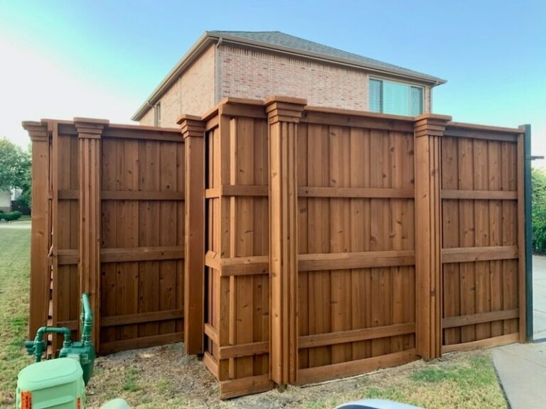 Premium custom wood privacy fence with column posts and decorative caps