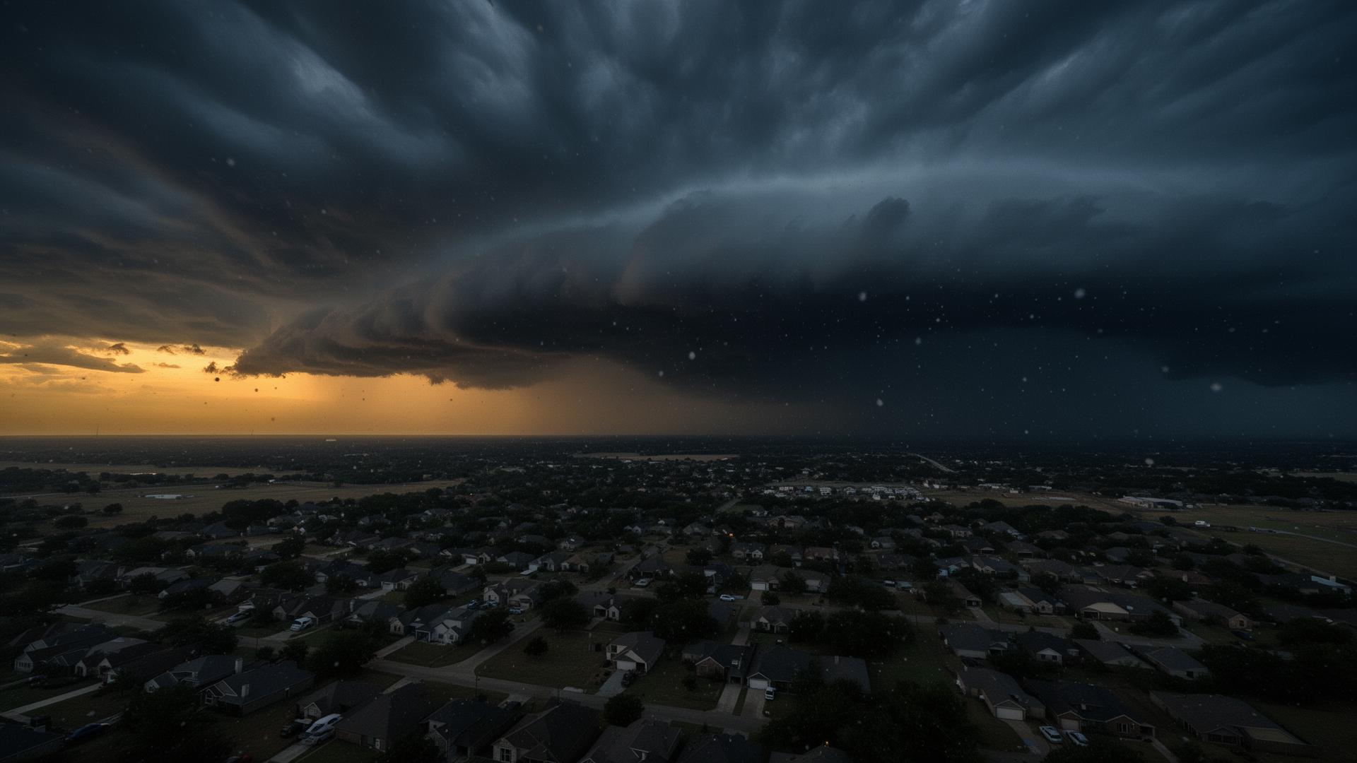 Stormy Texas sky over Rockwall, TX with hail beginning to fall