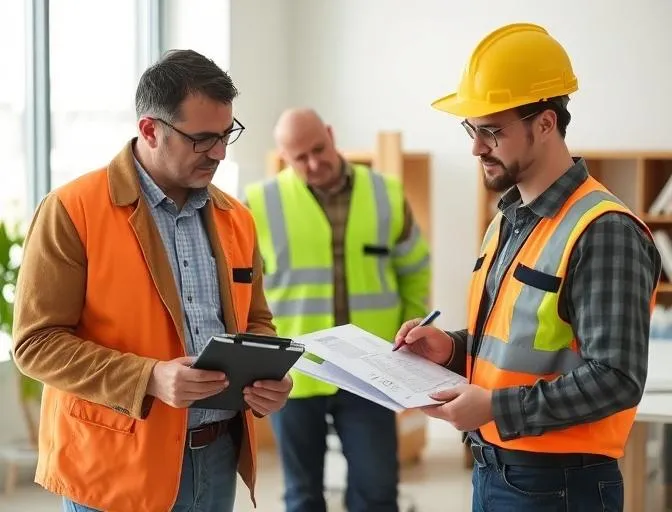 Trake insurance claim specialists reviewing roofing claim documents with a homeowner